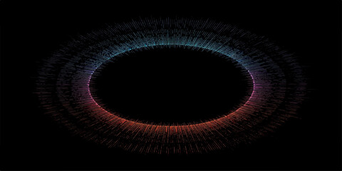 Symmetrical Ring of Radiating Lines in Red, Blue, and Purple, Echoing the Rhythms of Data, Light, and Abstract Digital Motion