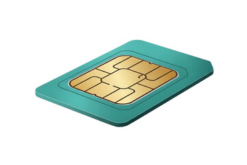 Mobile sim card with gold chip isolated on transparent background illustration