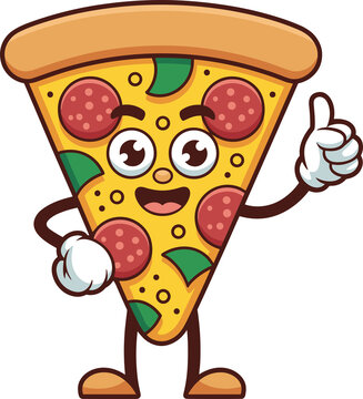 Naklejki Happy Cartoon Pizza Slice Mascot Waving