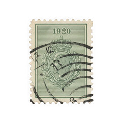 Obraz premium Vintage 1920 postage stamp with royal emblem and postal mark