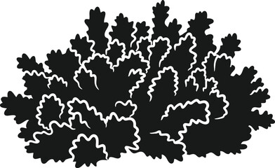 A black and white illustration of a dense rounded shrub or bush silhouette