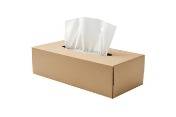 Tissue box with white tissues in brown cardboard containerisolated on transparent background