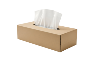 Tissue box with white tissues in brown cardboard containerisolated on transparent background