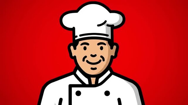 Cartoon Chef Vector Illustration with Red Background - Culinary Arts and Professions