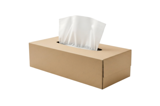Tissue box with white tissues in brown cardboard containerisolated on transparent background