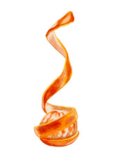 Orange peel, peeled orange, citrus fruits, watercolor illustration