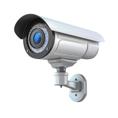 Illustration einer modernen &Uuml;berwachungskamera f&uuml;r Sicherheit und Schutz, CCTV-Video&uuml;berwachung Technologie, freigestellt vor wei&szlig;em Hintergrund, Generative AI