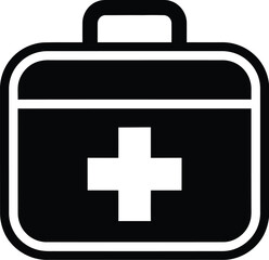 Obraz premium Simple black and white illustration of a first aid kit with a white cross