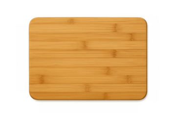 Wooden cutting board for food preparation, cooking, and kitchen accessories on transparent background