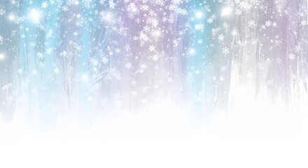 Abstract pastel colored winter background with flowing brushstrokes and sparkling snowflakes