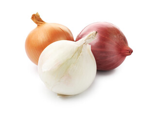 Different types of onions isolated on white