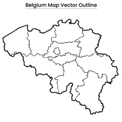 Belgium Map Vector Outline Editable Country Silhouette with Province Borders