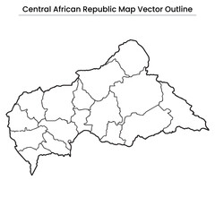 Central African Republic Map Vector Outline  Editable Country Silhouette with Prefecture Borders