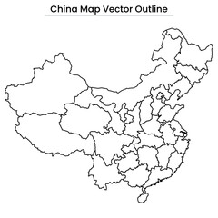 Obraz premium China Map Vector Outline Editable Country Silhouette with Province Borders