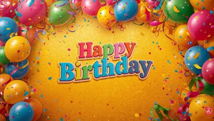 Colorful Birthday Celebration With Balloons and Confetti on a Vibrant Background