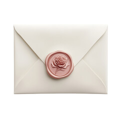 Cream envelope with rose wax seal isolated on a transparent background