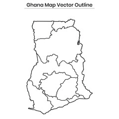 Ghana Map Vector Outline Editable Country Silhouette with Regions