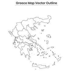 Greece Map Vector Outline Editable Country Silhouette with Regions and Islands