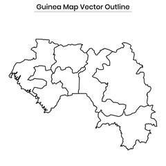 Guinea Map Vector Outline Editable Country Silhouette with Regions