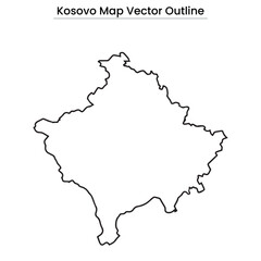 Kosovo Map Vector Outline Country Border, Municipalities, Editable Line Art