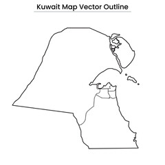 Kuwait Map Vector Outline Country Border, Regions, Editable Line Art