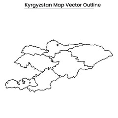 Kyrgyzstan Map Vector Outline  Country Border, Regions, Editable Line Art