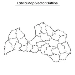 Latvia Map Vector Outline Editable Country Silhouette with Regions