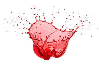Vibrant, glossy red liquid splash frozen mid-air, starburst-like motion, scattering spherical droplets against a transparent background, concept for dynamic product advertising