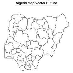 Nigeria Map Vector Outline  Country Border, States, Editable Line Art