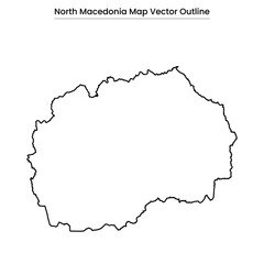 North Macedonia Map Vector Outline Country Border, Municipalities, Editable Line Art
