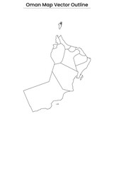 Oman Map Vector Outline Country Border, Governorates, Editable Line Art