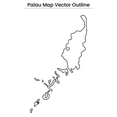 Palau Map Vector Outline Country Border, Islands, Editable Line Art