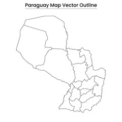 Fototapeta premium Paraguay Map Vector Outline Editable Country Silhouette with Departments
