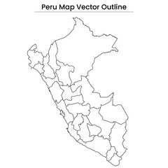 Peru Map Vector Outline Editable Country Silhouette with Regions