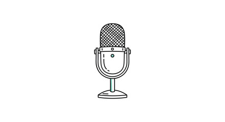 Simple hand-drawn line art animation of a retro microphone, a minimalist icon for podcasting, broadcasting, music, and voice recording.
