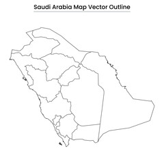 Saudi Arabia Map Vector Outline Editable Country Silhouette with Regional Borders