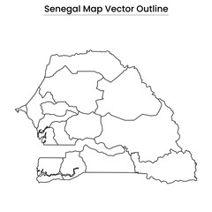 Senegal Map Vector Outline Editable Country Silhouette with Regional Borders