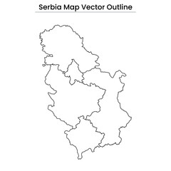 Serbia Map Vector Outline Editable Country Silhouette with Regional Borders
