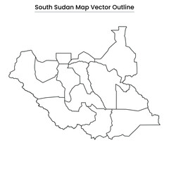 South Sudan Map Vector Outline Editable Country Silhouette with State Borders