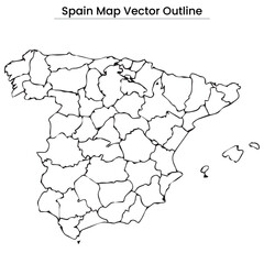 Spain Map Vector Outline Editable Country Silhouette with Regional Borders