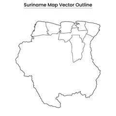 Suriname Map Vector Outline Editable Country Silhouette with District Borders