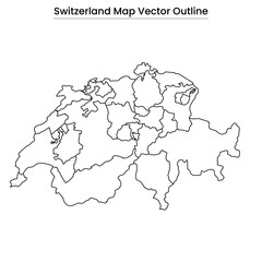 Switzerland Map Vector Outline Editable Country Silhouette with Canton Borders