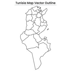 Tunisia Map Vector Outline Editable Country Silhouette with Regional Borders