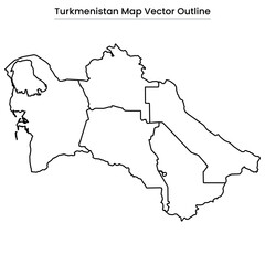 Turkmenistan Map Vector Outline Editable Country Silhouette with Regional Borders