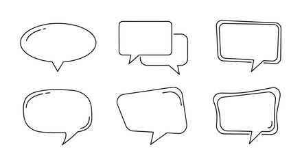 Obraz premium Set of six different speech bubble and thought cloud icons in a simple, clean, and modern black outline style for communication.