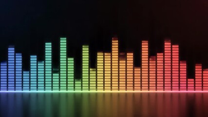 Dynamic rainbow audio spectrum visualizer with vibrant neon glow for music production or sound design promotions and modern technology projects