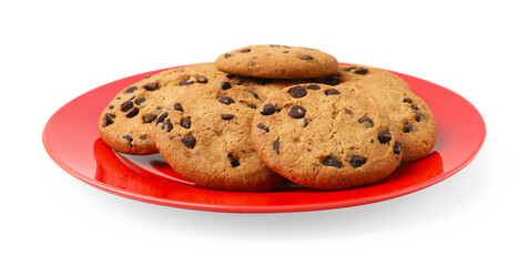 Delicious chocolate chip cookies isolated on white