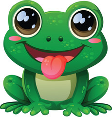 happy green frog smile character cartoon