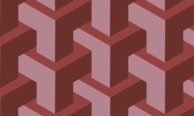 Abstract geometric isometric 3d block pattern in red and pink.