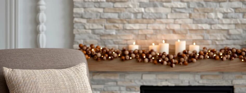 Enjoy the comforting sight of hot chocolate topped with marshmallows, autumn leaves, and glowing candles in a cozy atmosphere